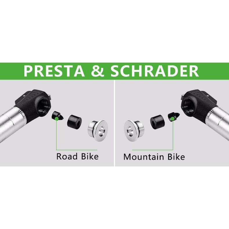 Mini Portable Bike Pump with Aluminium Alloy Handle & Reversible Valves