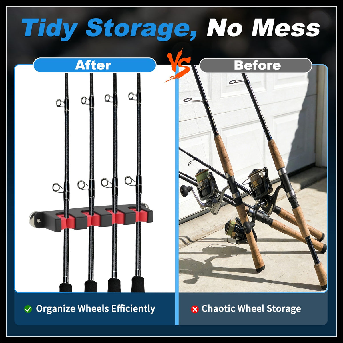 Magnetic Fishing Rod Holder 4-Rod Rack for Car Boat Wall Mount Red