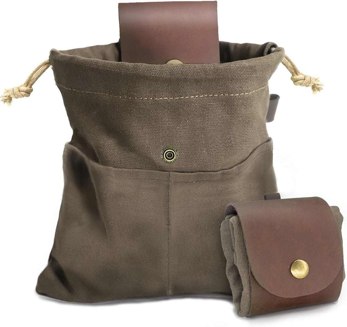 Water-Resistant Canvas Foraging Pouch with Leather Handles, Collapsible Bag for Mushrooms & Outdoor Activities