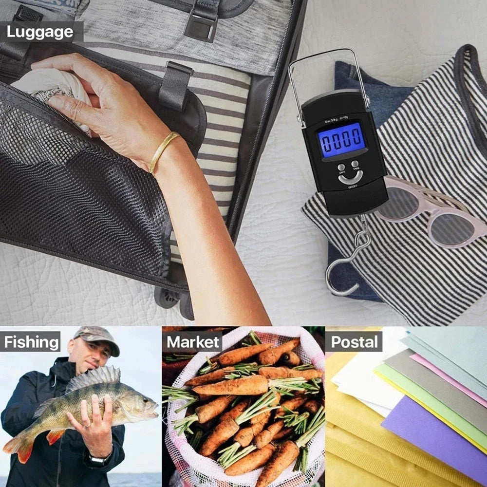 Digital Fishing Scale 50kg Portable Luggage & Fish Weighing Scale with Retractable Tape