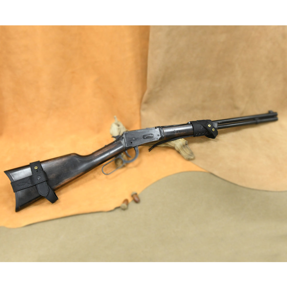 Full Leather Rifle No-Drill Harnessed Buttstock Mount with Sling Loop