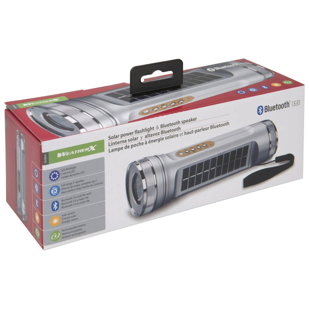 Portable Solar Power Flashlight with Bluetooth Speaker - WeatherX XFBR70S