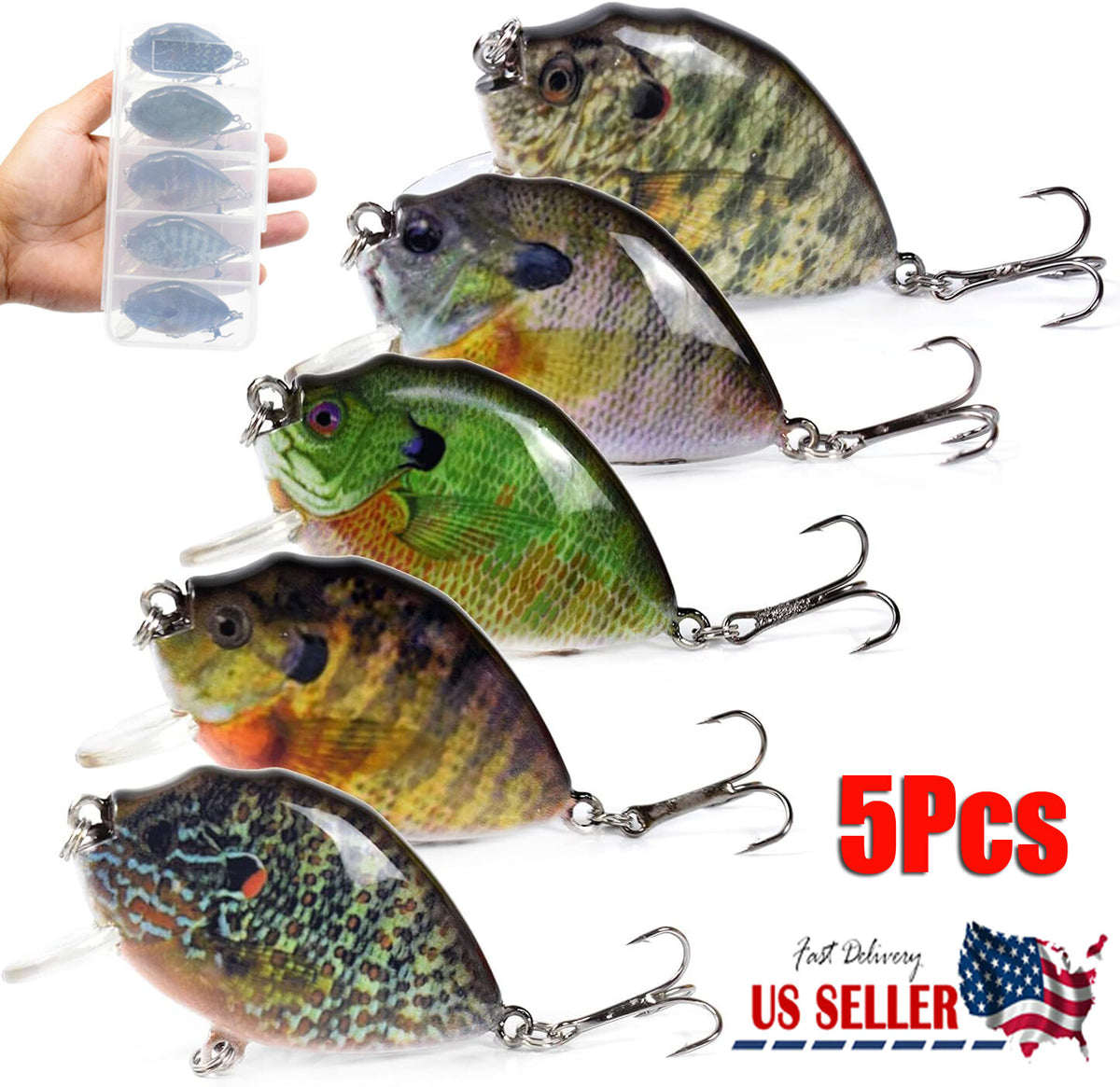 Artificial Fishing Crankbait Lure Set for Bass and Predatory Fish - 5Pcs