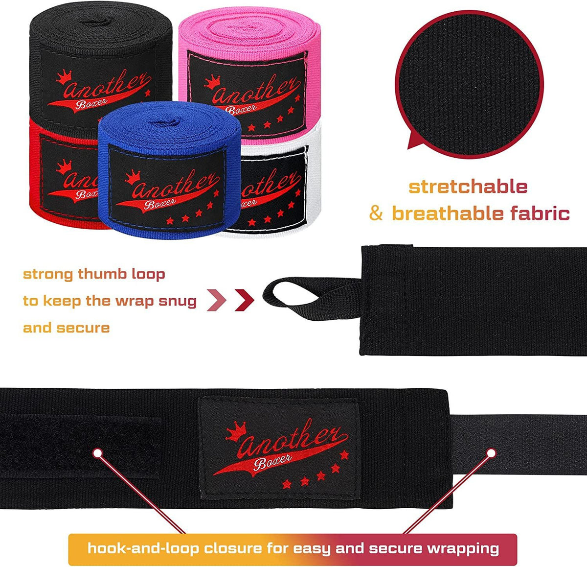 30 Pcs Boxing Hand Wraps 180 Inch Support & Protection - Classic Colors