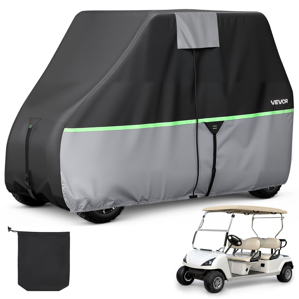 Golf Cart Cover Full Enclosure for 2+2/4 Passenger Carts - Durable 600D Oxford