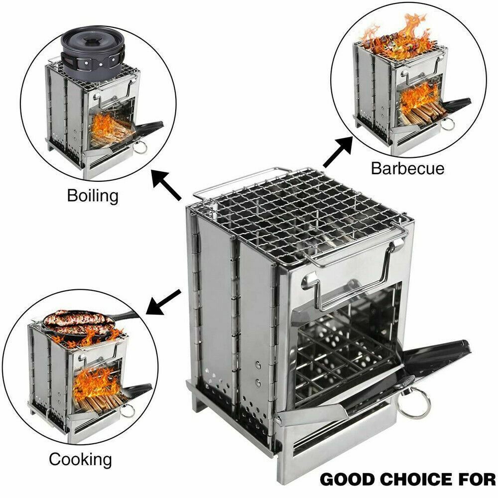 Portable Stainless Steel Camping Wood Alcohol Stove for Outdoor Cooking and BBQ