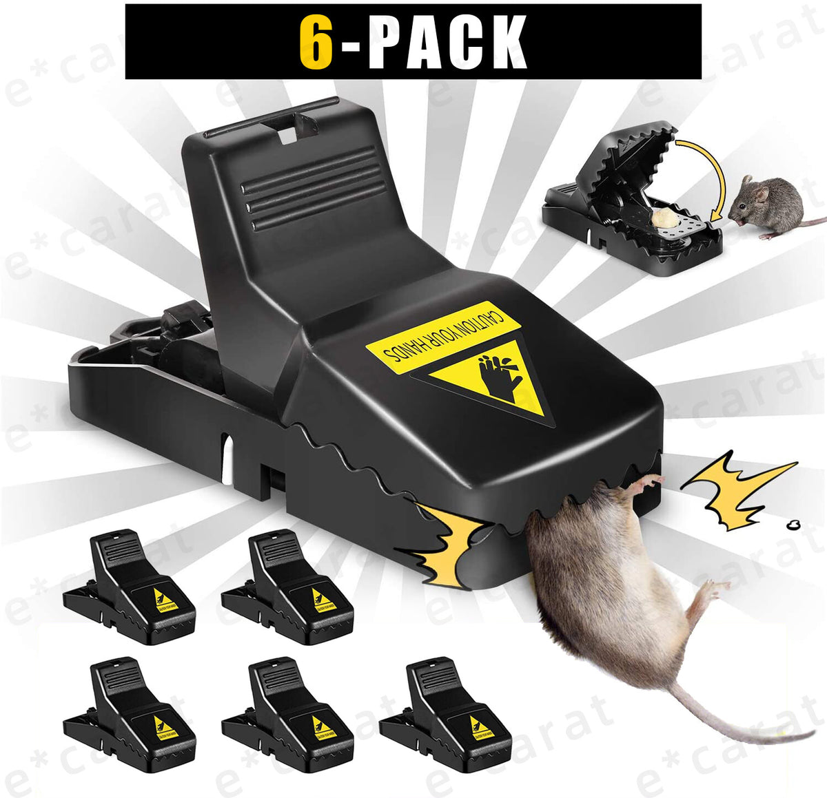 6 Pack Heavy Duty Mouse Traps - Snap Rodent Pest Killers for Indoor Outdoor Use