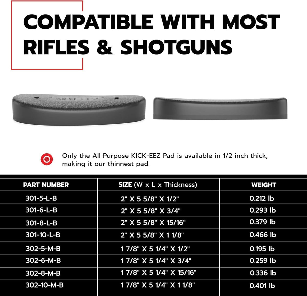 All-Purpose Recoil Pad with Sorbothane for Shotgun & Rifle - Grind-to-Fit, Made in USA