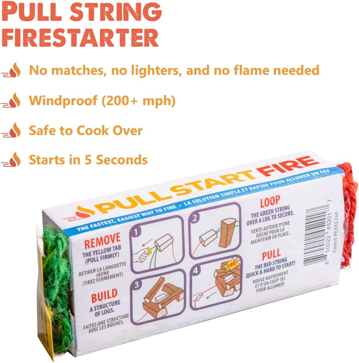 Pull Start Fire Starter Rope for Campfire & Survival Gear - 1 or 3 Pack