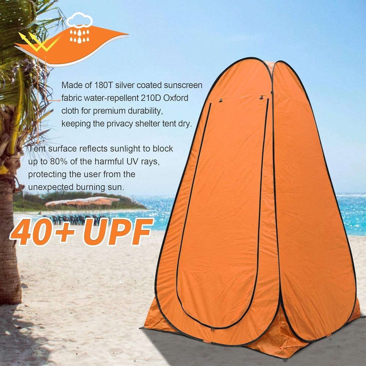 Orange Pop Up Privacy Shower Tent for Camping and Outdoor Use