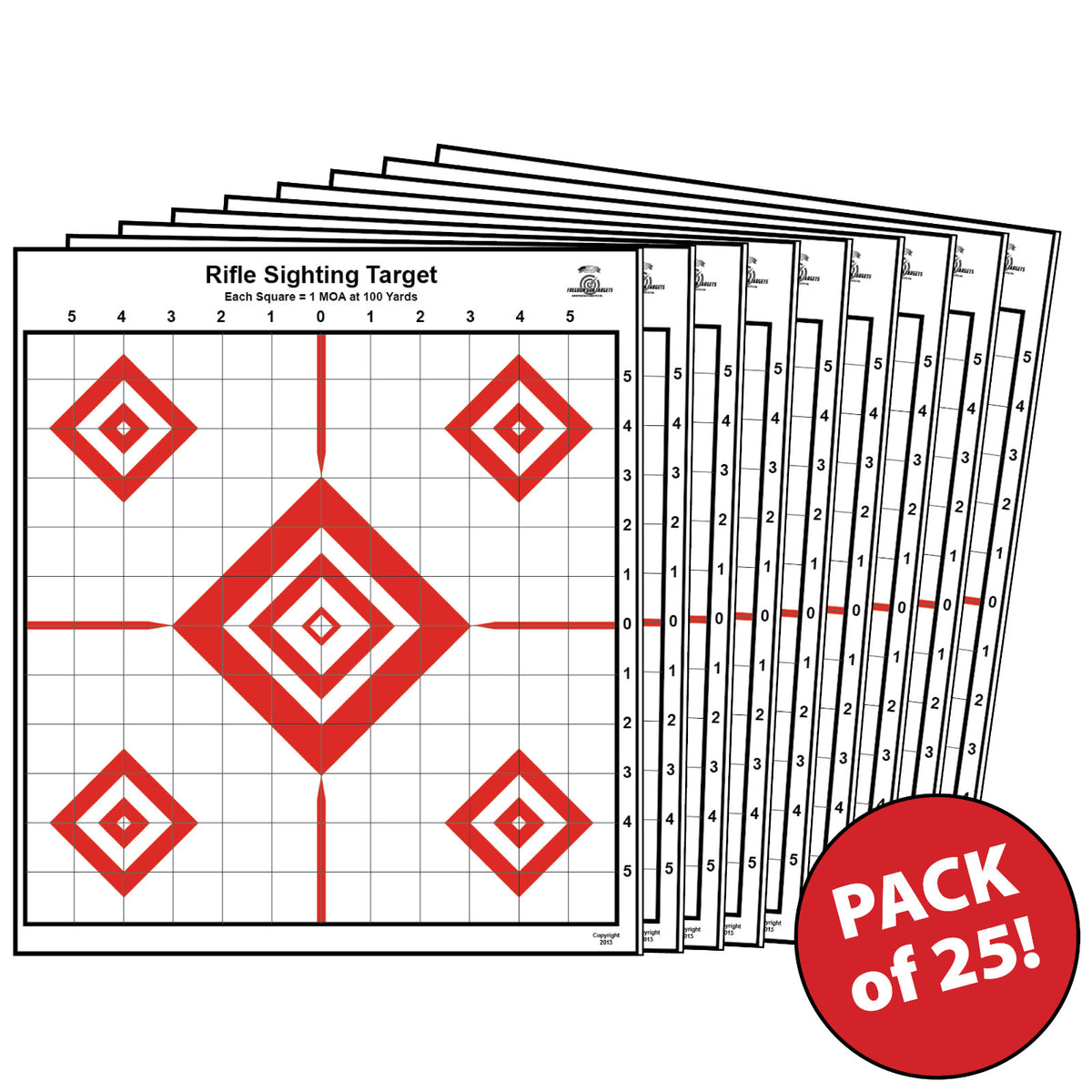 25 Rifle Shooting Targets for Gun Range with Red Diamonds 13x14.5 - Perfect for Indoor & Outdoor Use