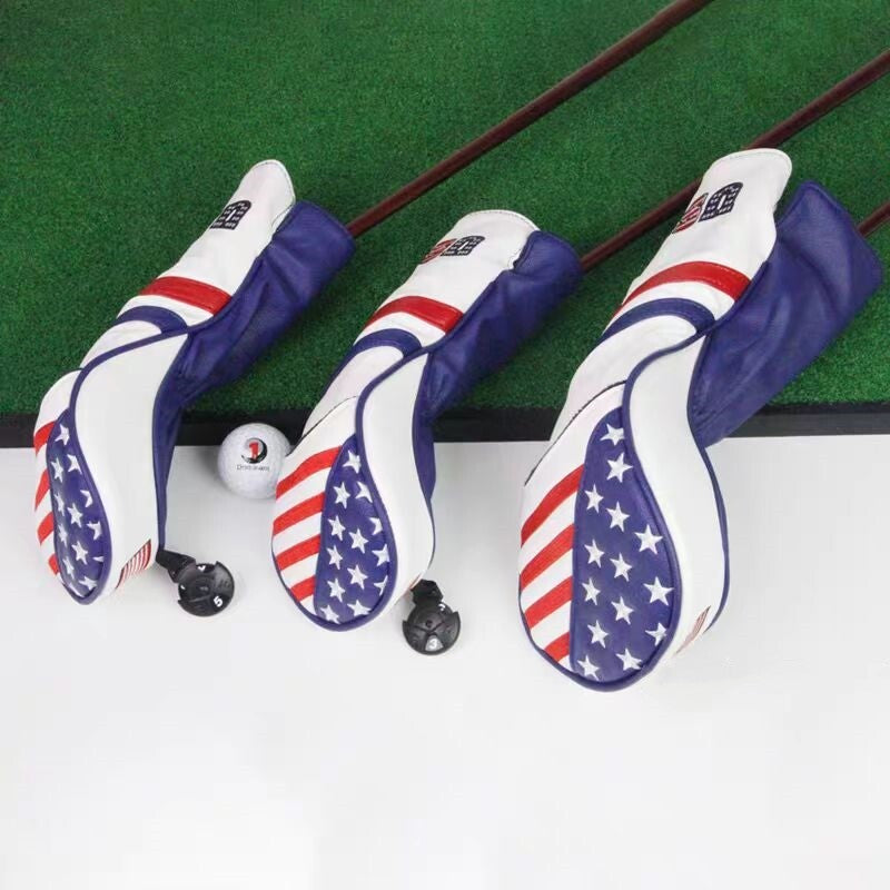 Golf Club Head Cover Set with USA Flag Design for Driver, Fairway, Hybrid
