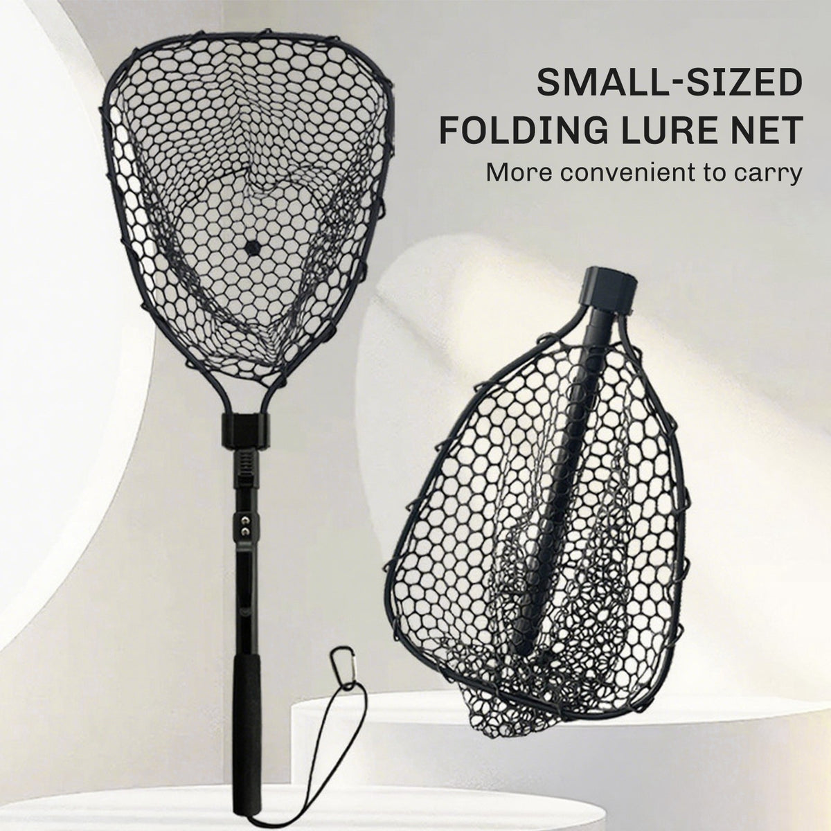 Folding Fishing Landing Net with Rubber Mesh and Aluminum Frame