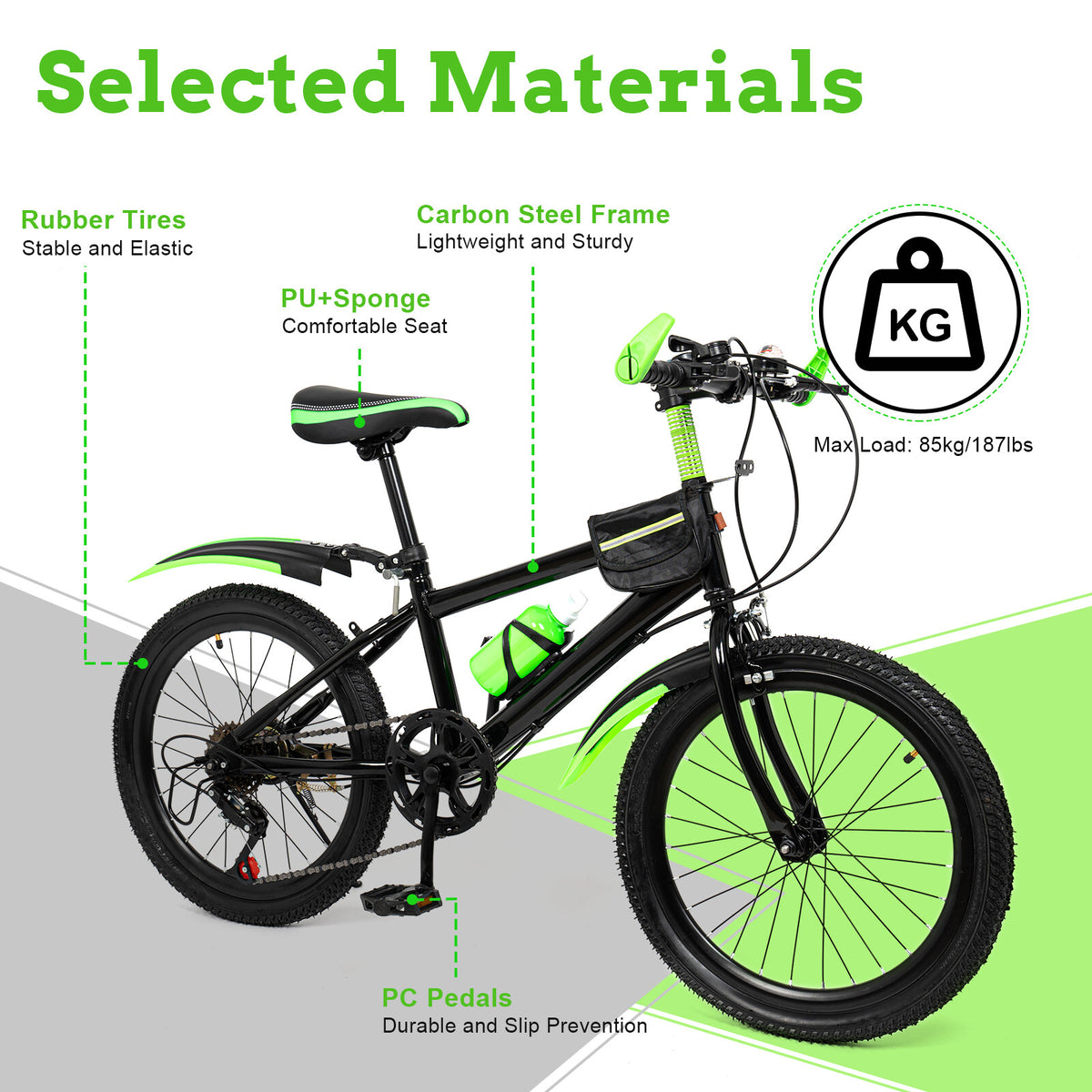 20 Inch Kids Mountain Bike Bicycle for Children Boys & Girls, Adjustable Frame