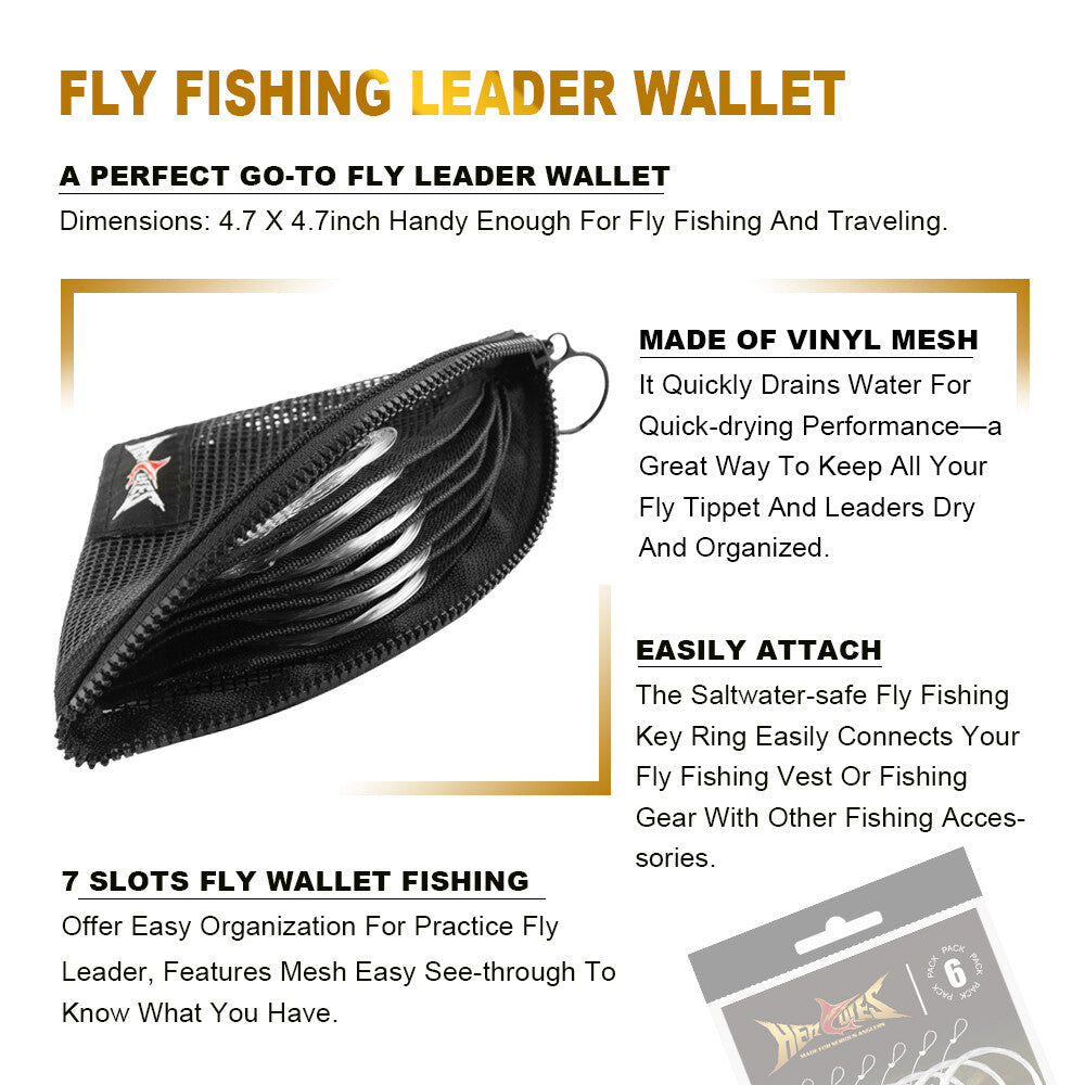 Pre-Tied Fly Fishing Leader Set with Tapered Design & Wallet - Multiple Lengths & Line Weights
