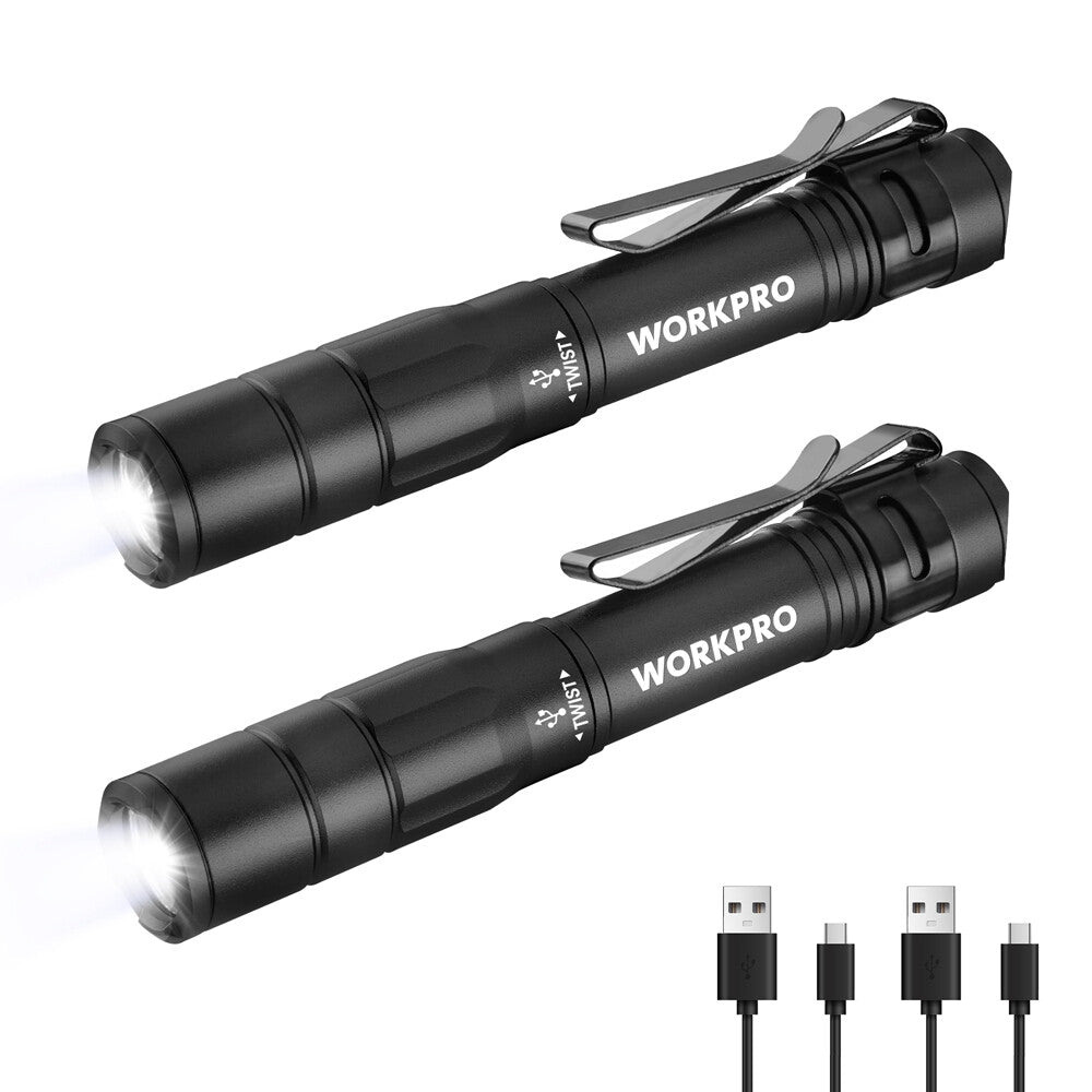Rechargeable Mini LED Pen Light Flashlight 2 Pack with Memory Function