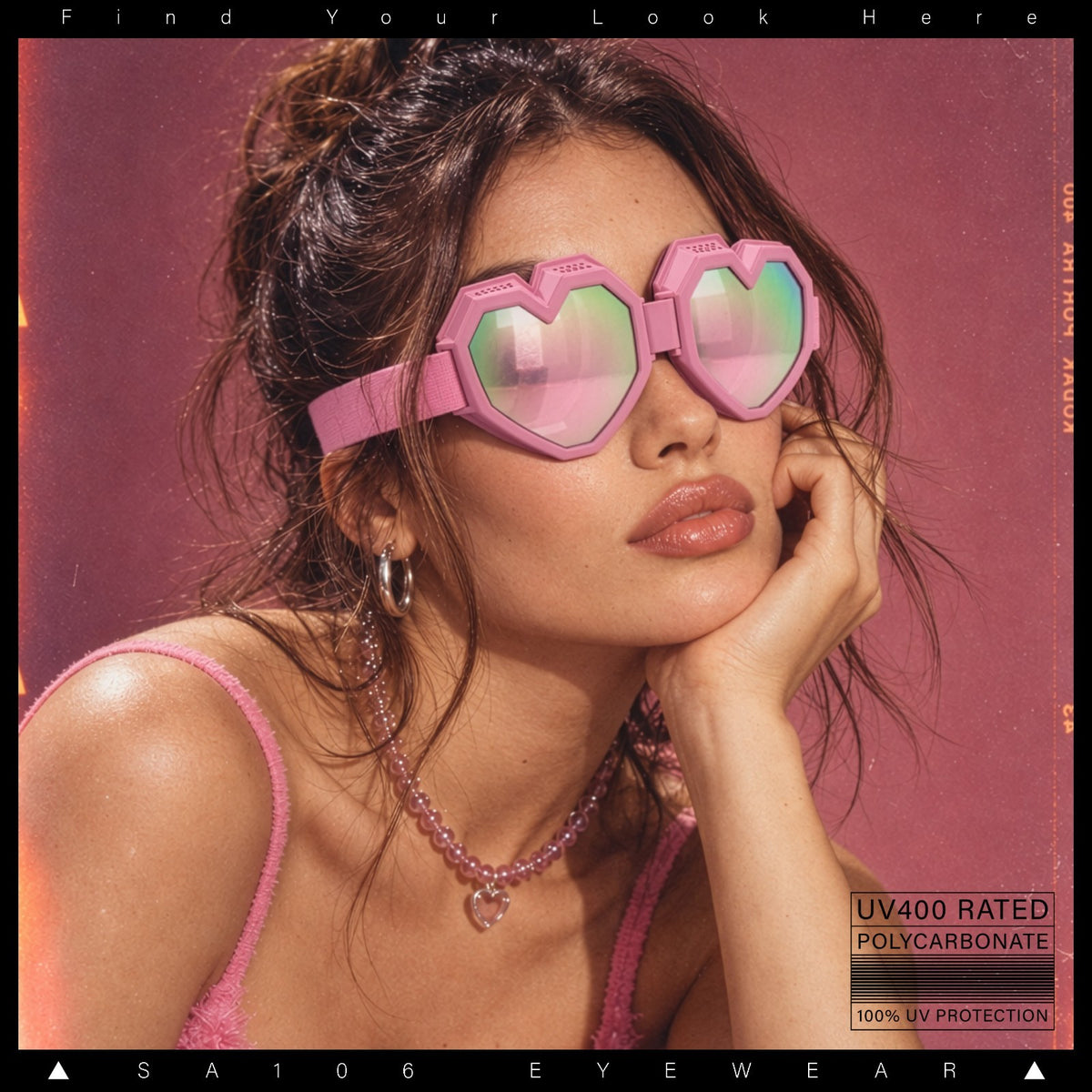Heart Shaped Goggle Sunglasses with Mirror Lenses - Festival & Cosplay Accessory