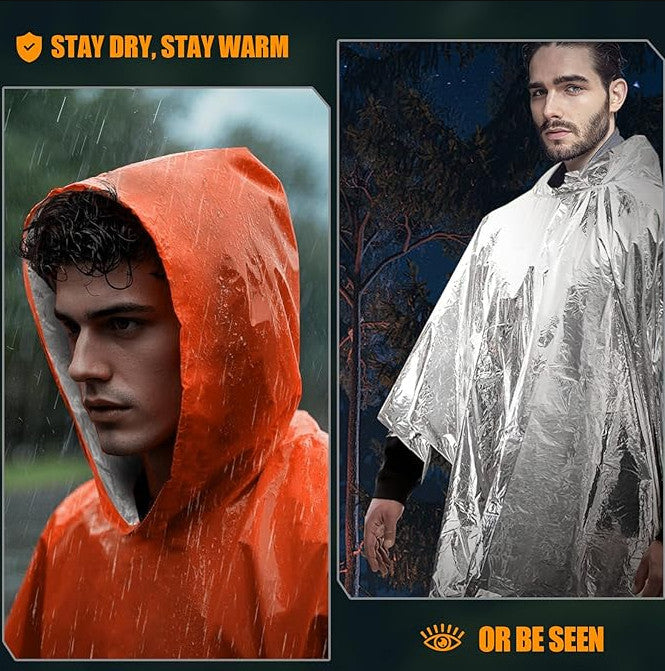 4 Pack Emergency Thermal Ponchos Waterproof Reusable Rain & Survival Coat