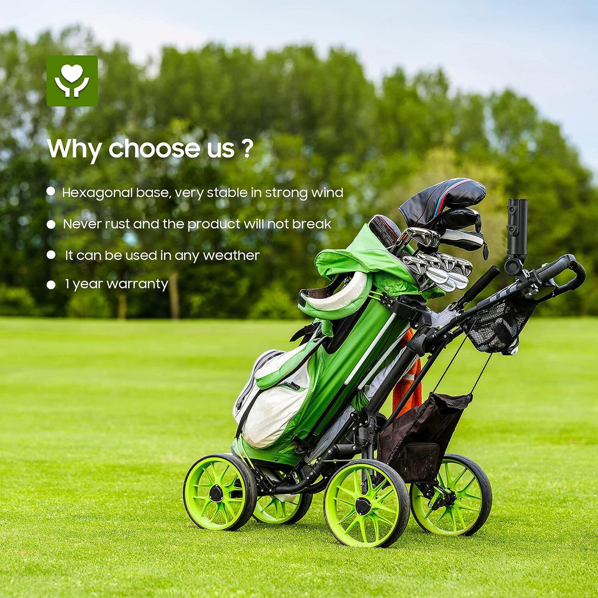 Heavy Duty Golf Push Cart Umbrella Holder - Universal Windproof Stand