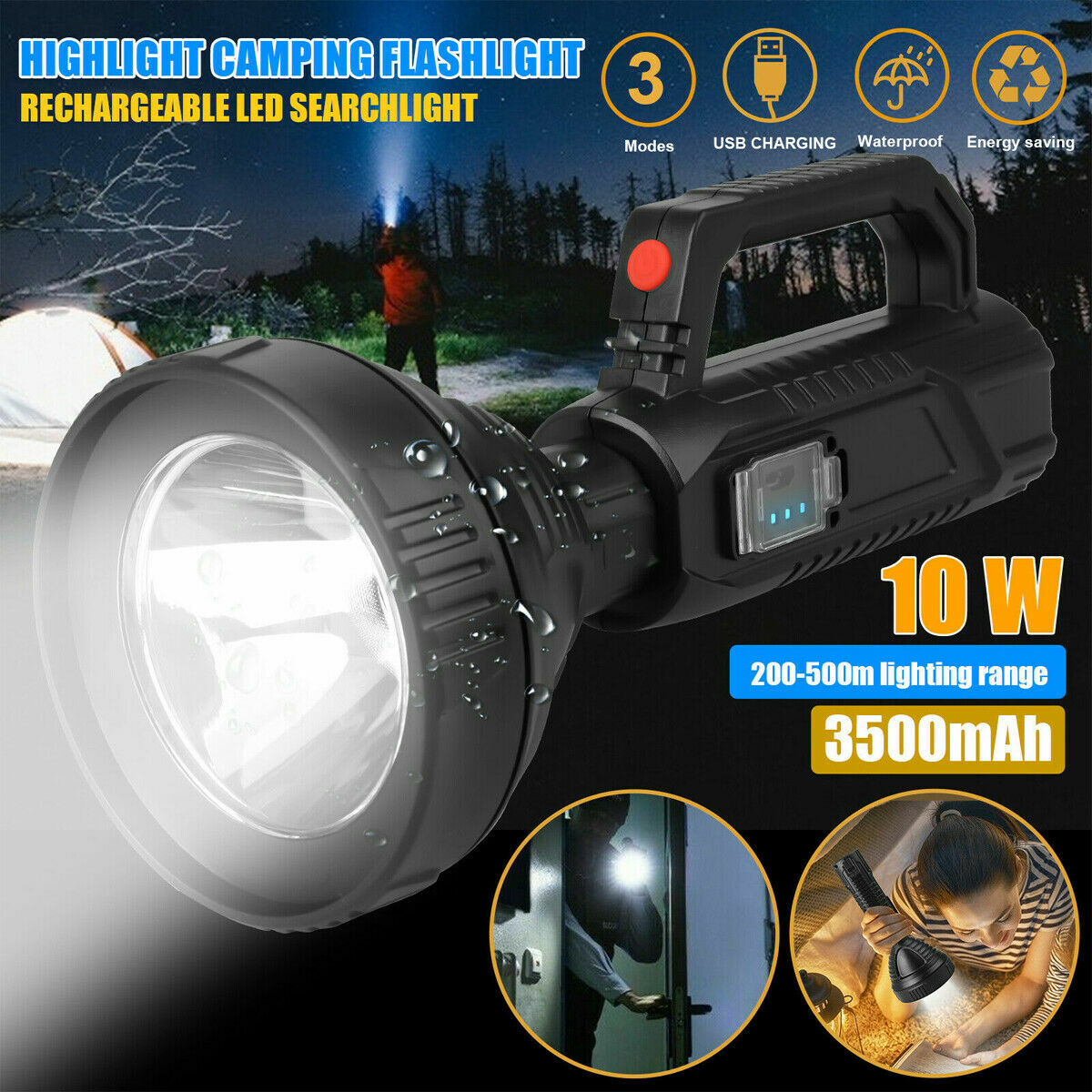 Rechargeable LED Searchlight Handheld Spotlight with 1640ft Range