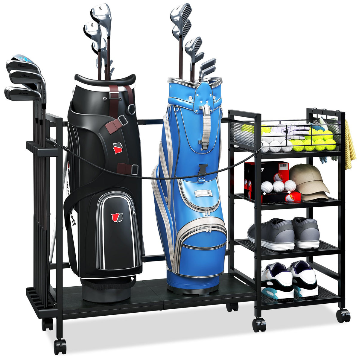 Golf Bag Storage Rack with Wheels - Organize Golf Clubs & Accessories