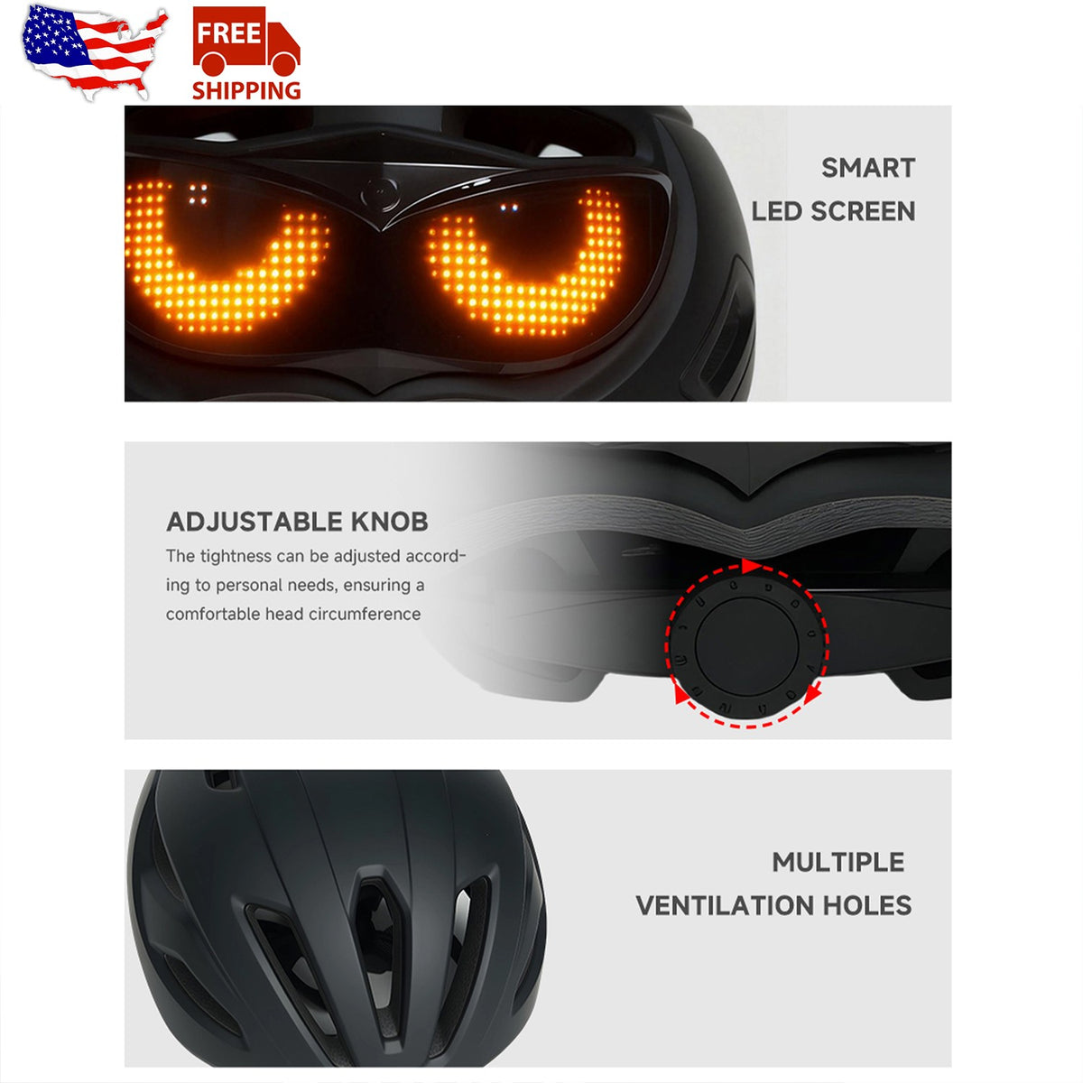 LED Helmet Display with Bluetooth Control - Motorcycle & Cycling Safety Light