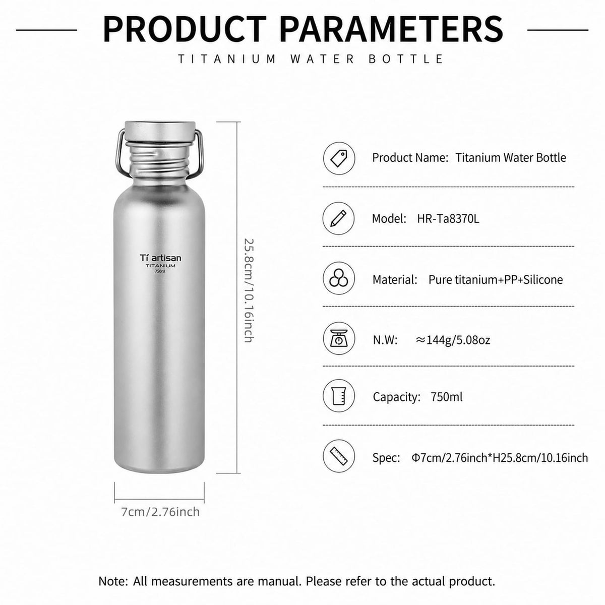Ultralight Titanium Water Bottle 750ml Leakproof Camping Hydration