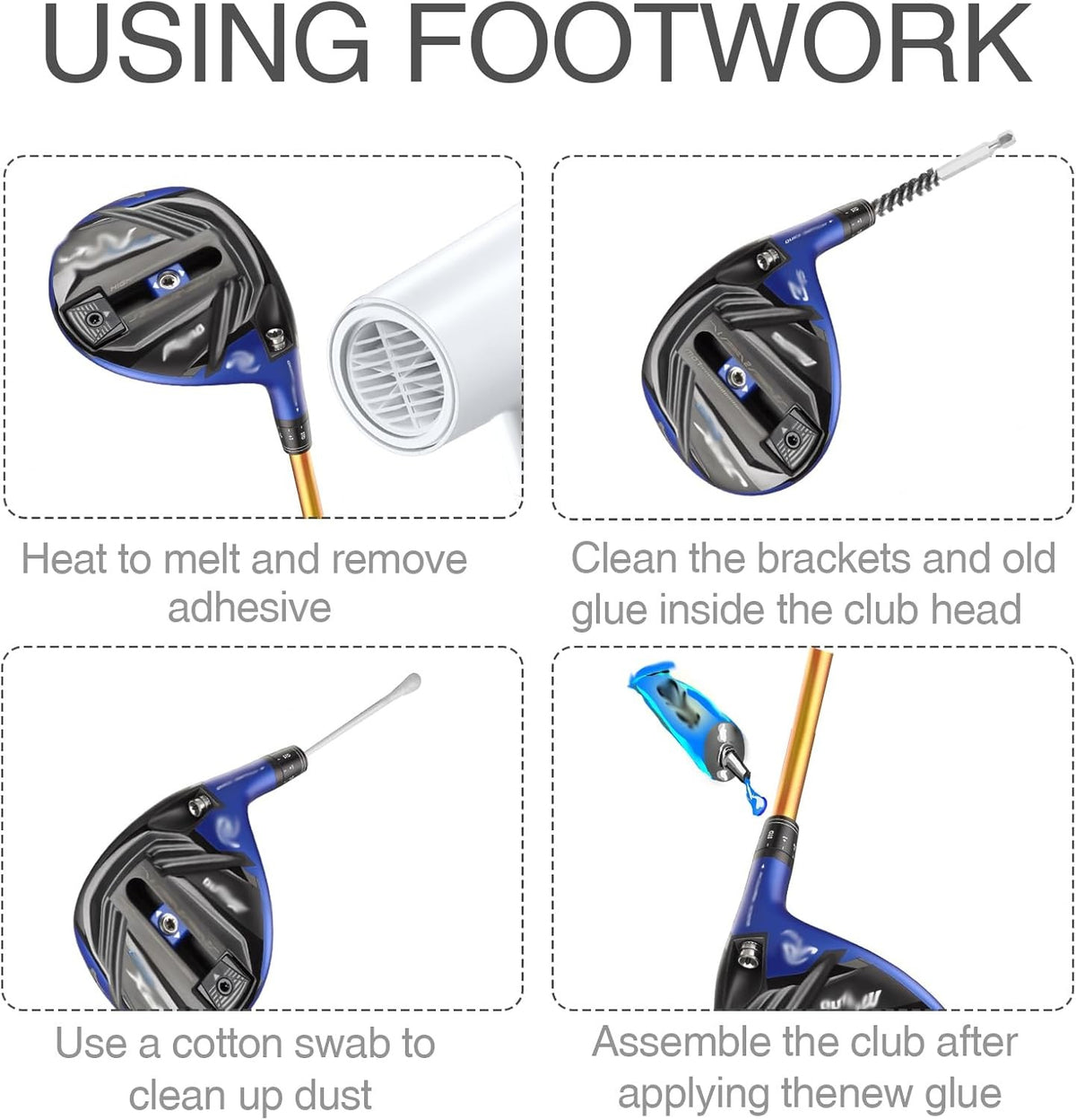 Golf Club Head Hosel Brush Stainless Steel Bore Cleaner for Iron & Wood Clubs