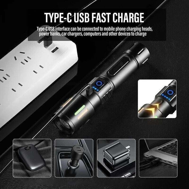 Super Bright Rechargeable LED Tactical Flashlight with Zoomable Focus