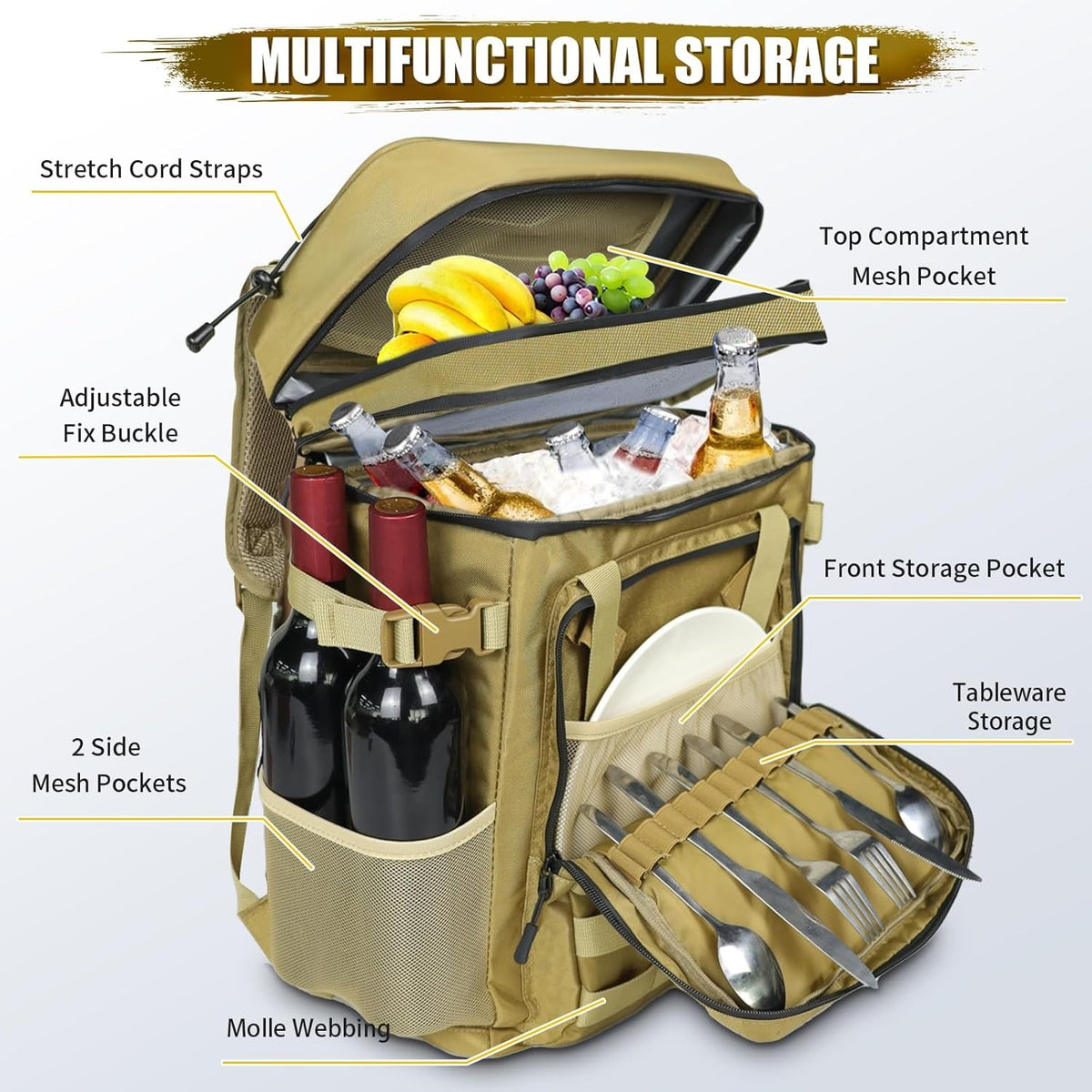 Insulated Tactical Cooler Backpack - Waterproof Leakproof 40 Can Capacity