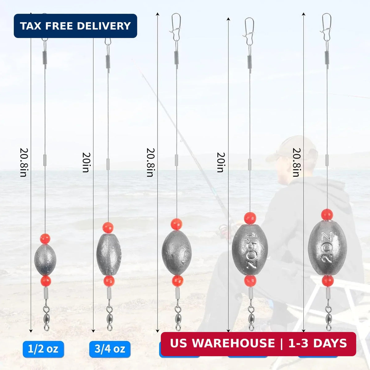 Saltwater Bottom Fishing Rig with Egg Sinkers and Wire Leaders for Flounder, Catfish, Redfish