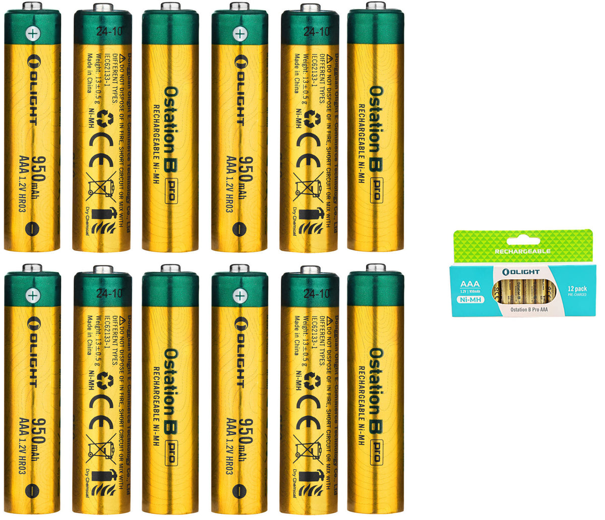 High Capacity AAA Rechargeable Ni-MH Batteries 950mAh 12-Pack
