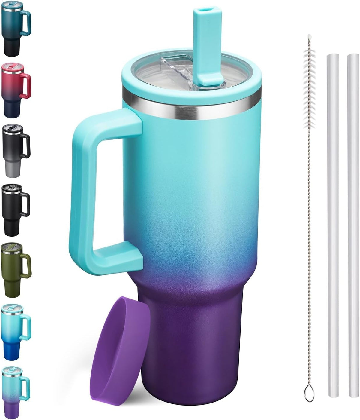 Insulated 40 Oz Water Bottle with Handle Flip Straw Leak-Proof & Cup Boot