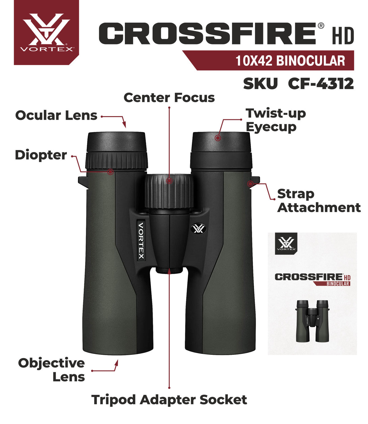 Binoculars 10x42 HD Waterproof Green Binoculars with Free Hat Bundle