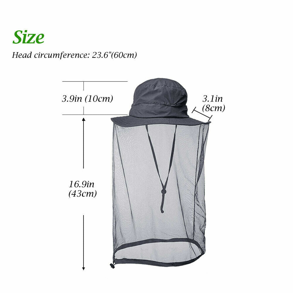 Mosquito Head Net Hat for Outdoor Sun and Insect Protection - Lightweight Mesh Face Cover