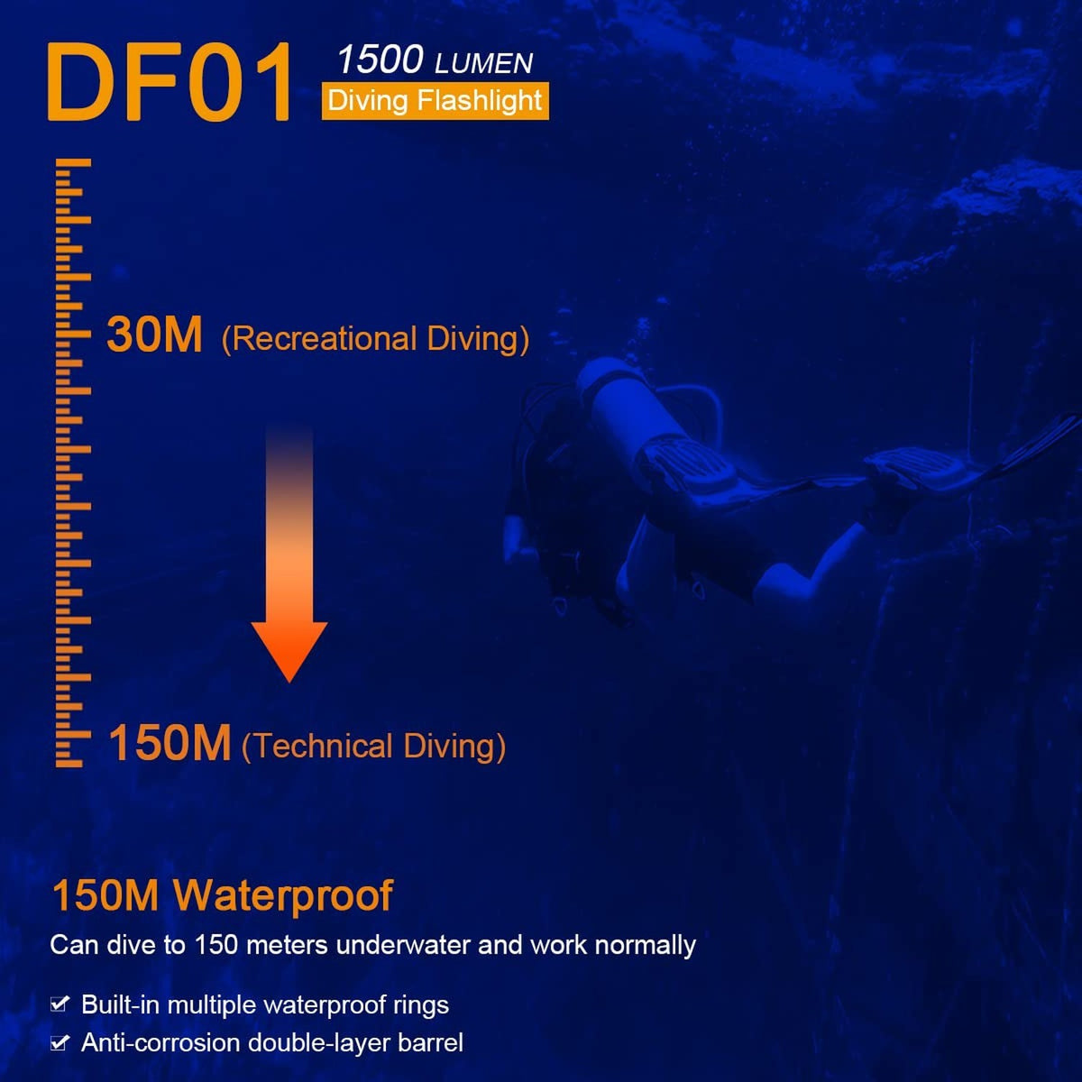 Underwater Diving Light 1500 Lumens Waterproof Torch for Scuba