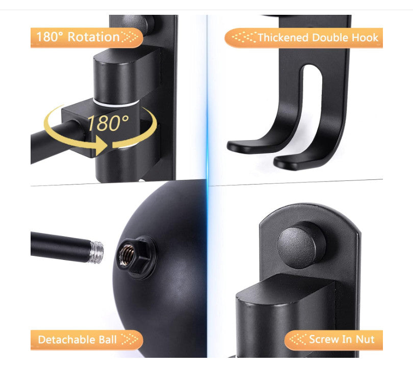 Motorcycle Helmet Wall Mount Rack Set of 2 with 180° Rotation