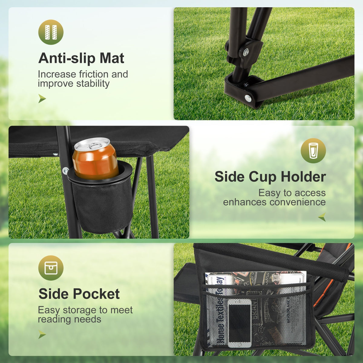 Heavy Duty Folding Camping Chair 500lbs Support Oversize High Back Portable Seat