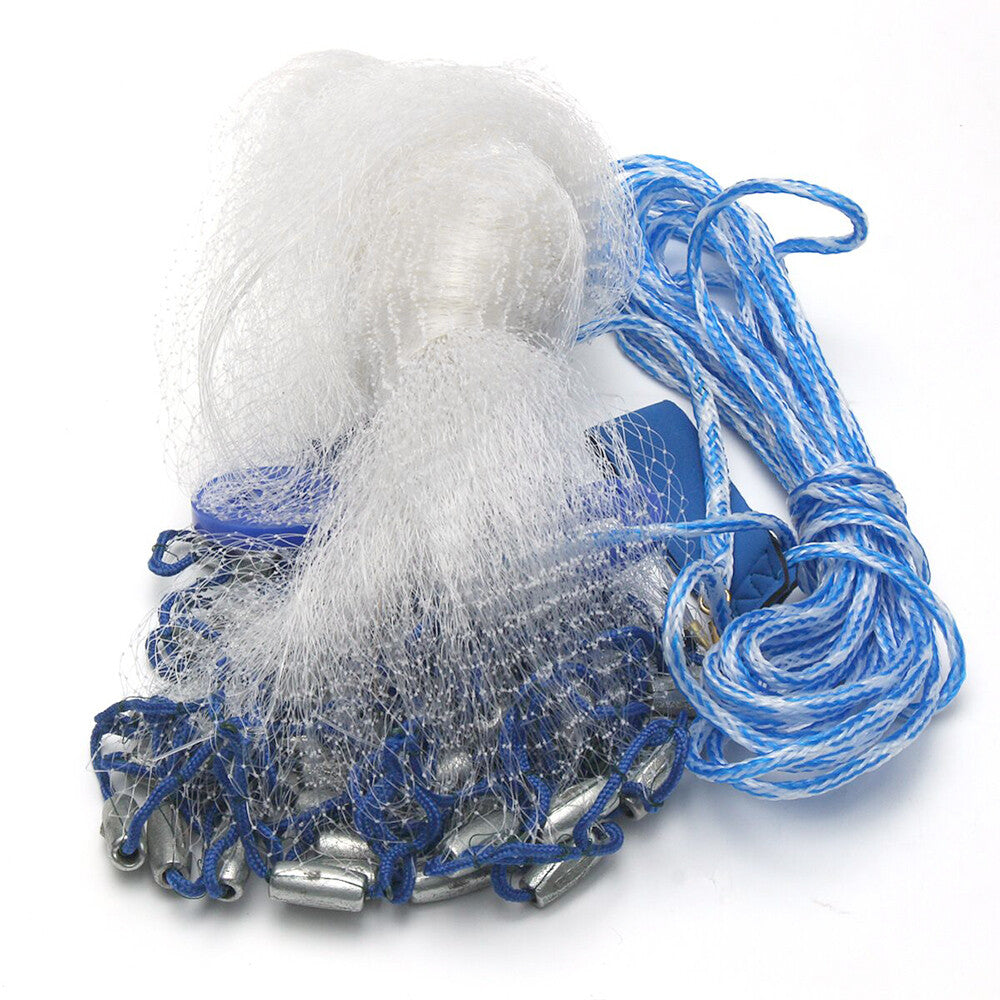 Heavy Duty Fishing Cast Net with Zinc Ring - Easy Throw Strong Nylon Mesh