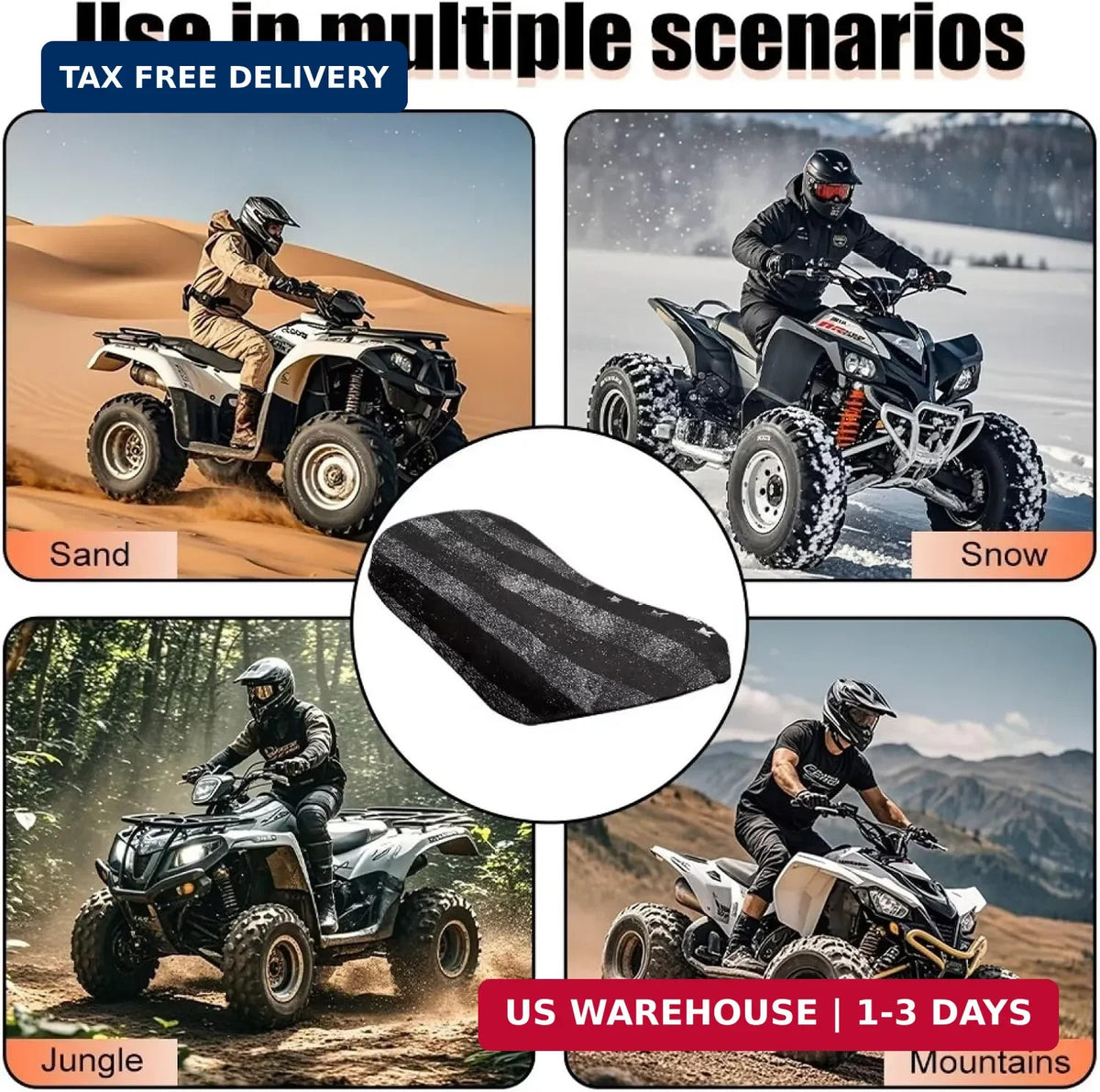American Flag ATV Seat Cover Waterproof Non-Slip Universal 23x10 Inches