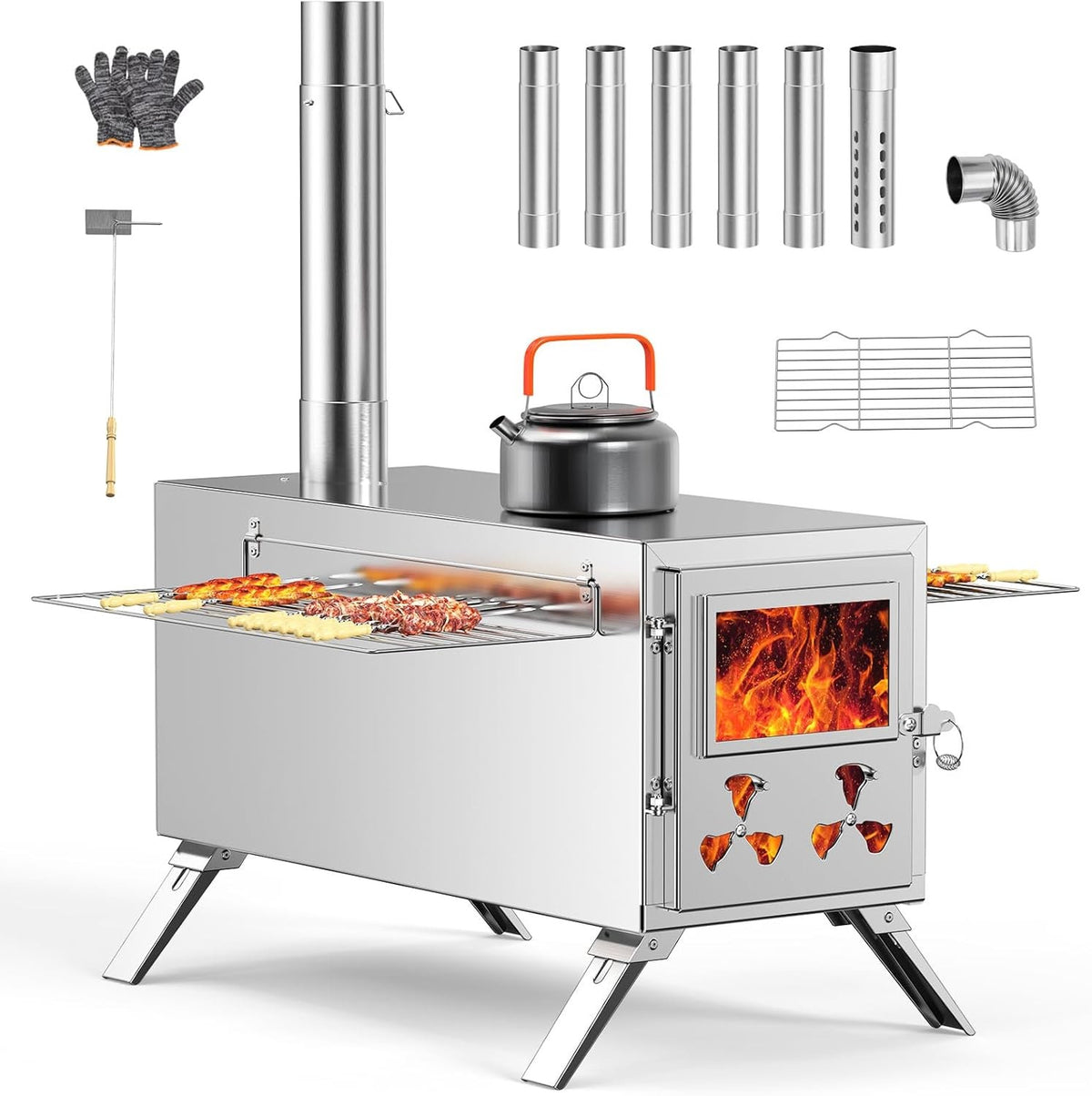 Portable Stainless Steel Tent Stove for Camping, Wood Burning & Heating