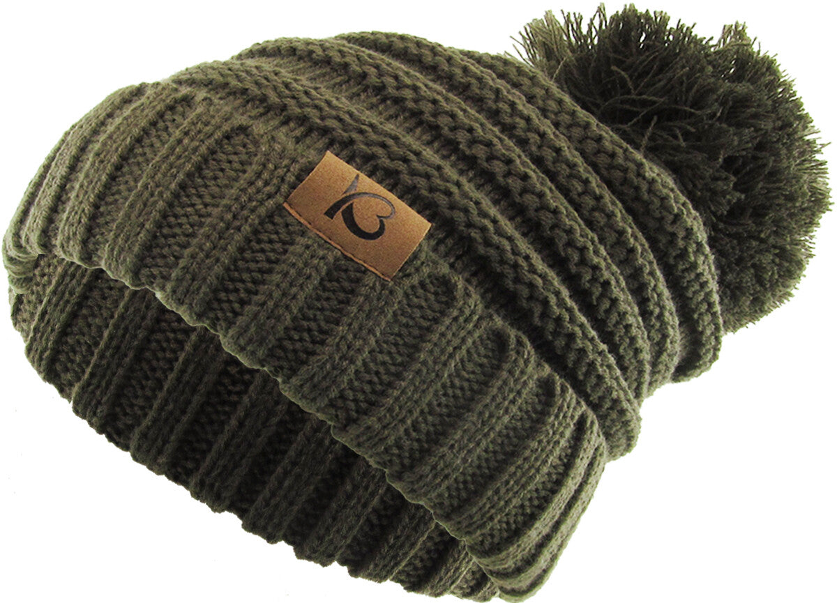 Chunky Cable Knit Slouch Pom Beanie Oversized Winter Ski Hat for Women