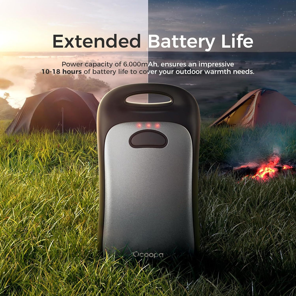 Rechargeable Portable Hand Warmer with 6000mAh Battery Waterproof for Outdoor Hiking