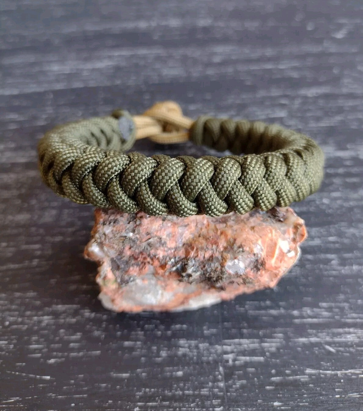 Handmade Paracord Bracelet with Olive Drab and Coyote 550 Paracord - Water-Resistant, Adjustable Wristband