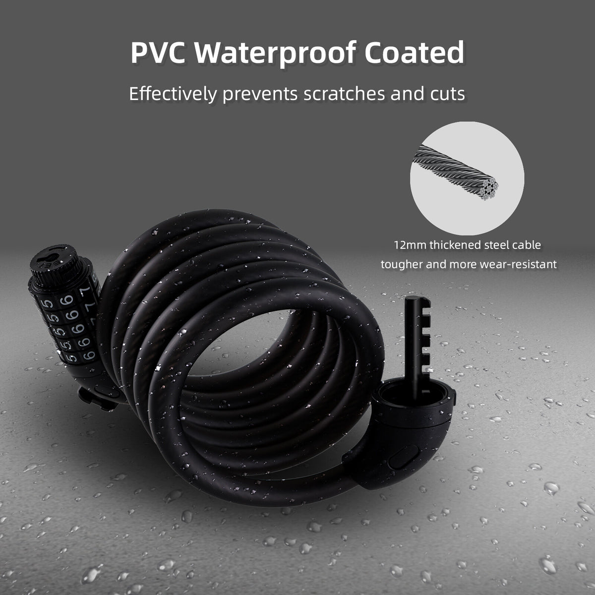Heavy Duty Bicycle Lock with 5-Digit Combination - Waterproof Bike Cable Lock