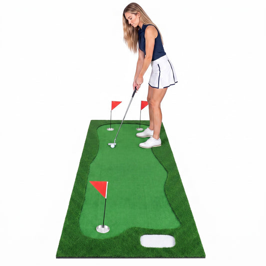 Golf Putting Green Mat 10ft x 3.5ft with 3 Holes Flags & Cups for Indoor & Outdoor Practice