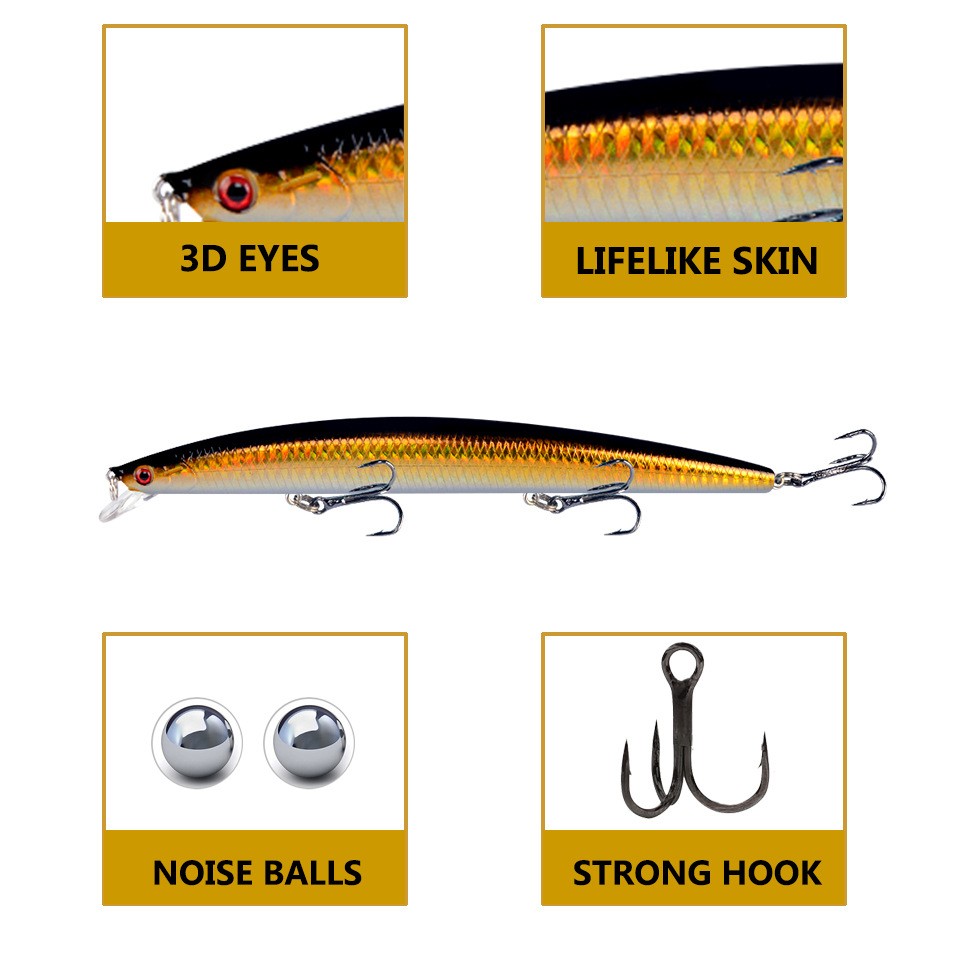 10pcs Long Minnow Fishing Lures 18cm 24g Artificial Bait