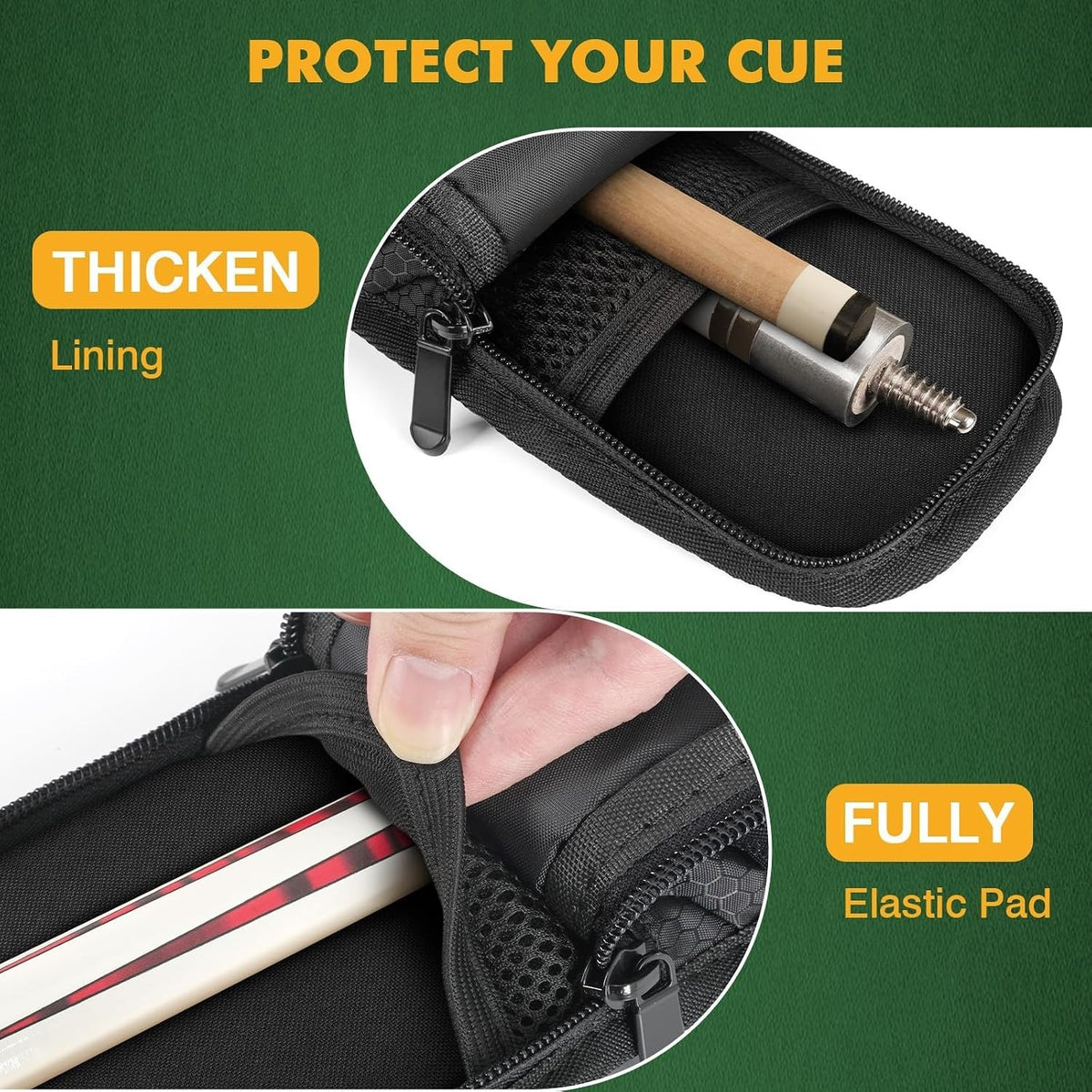 Pool Cue Soft Shoulder Strap Waterproof Case 58-Inch Fits 2-Piece Cues