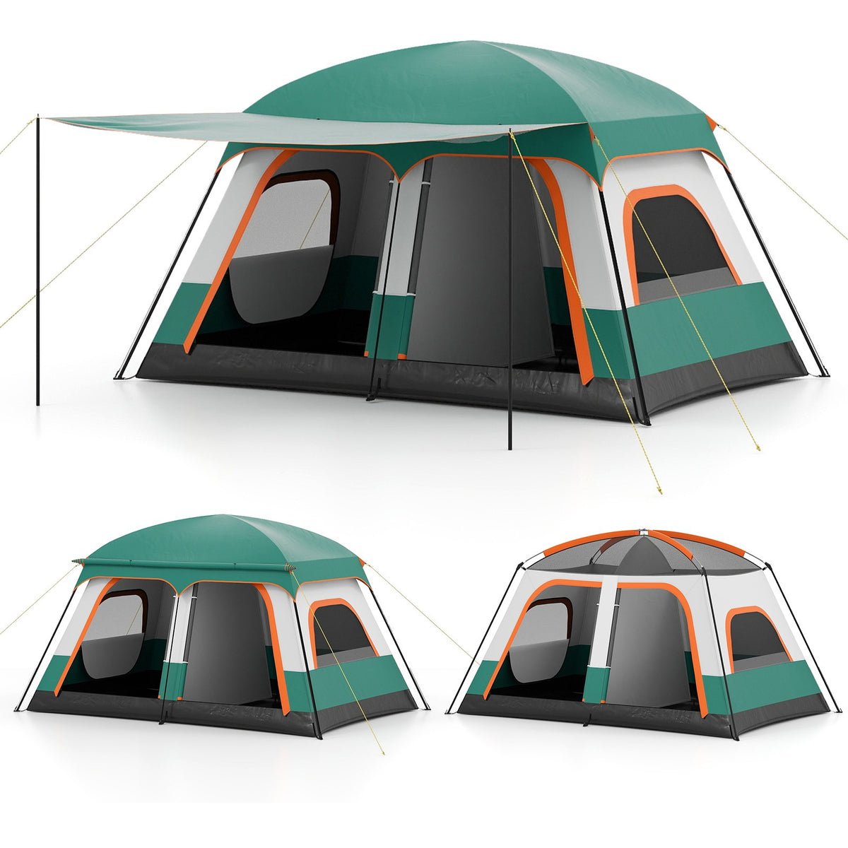 4-6 Person Family Camping Tent with Porch, 2 Rooms, Mesh Windows & Rainfly