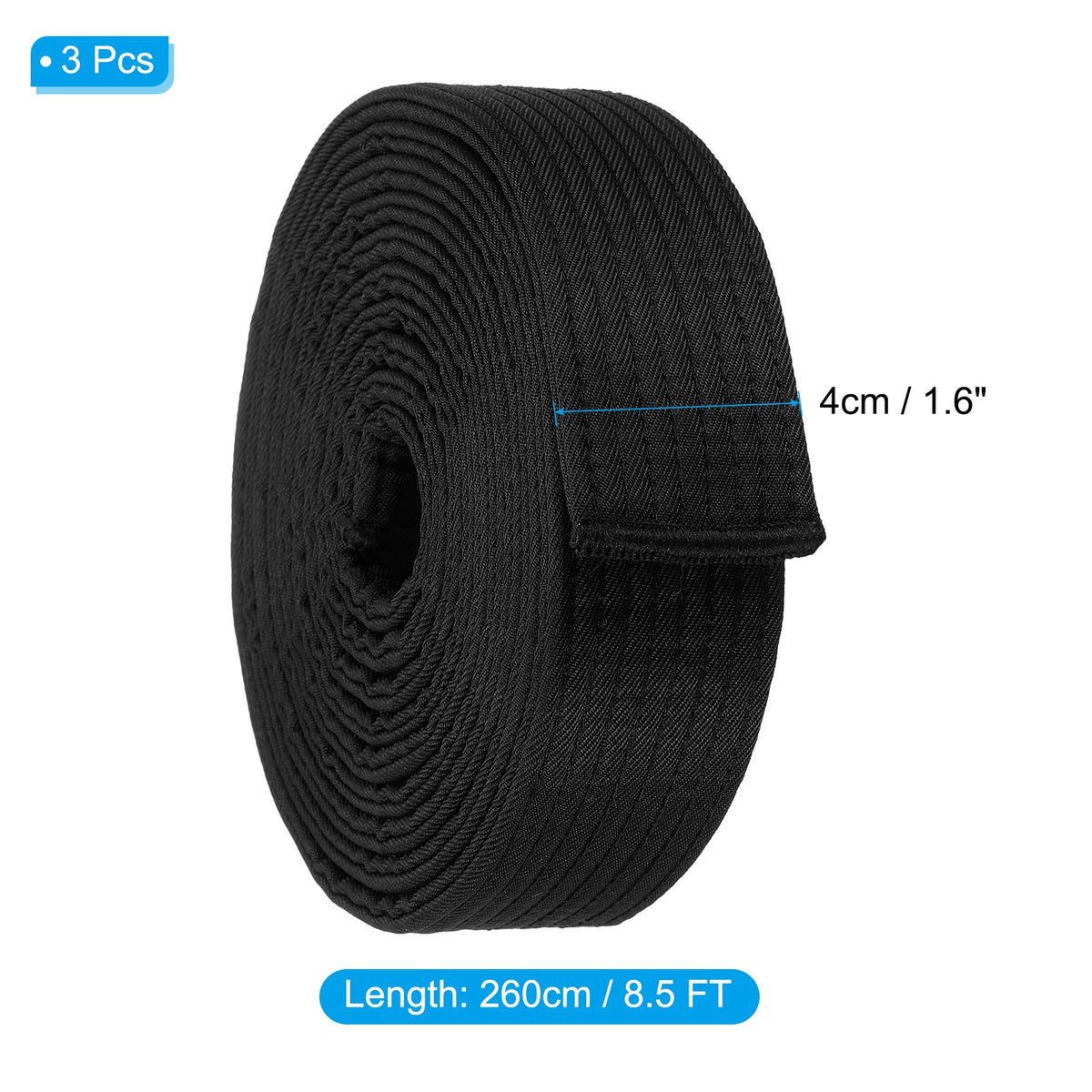 3 Pcs 8.5FT Taekwondo Colored Ranking Belts for Competition & Training - Black